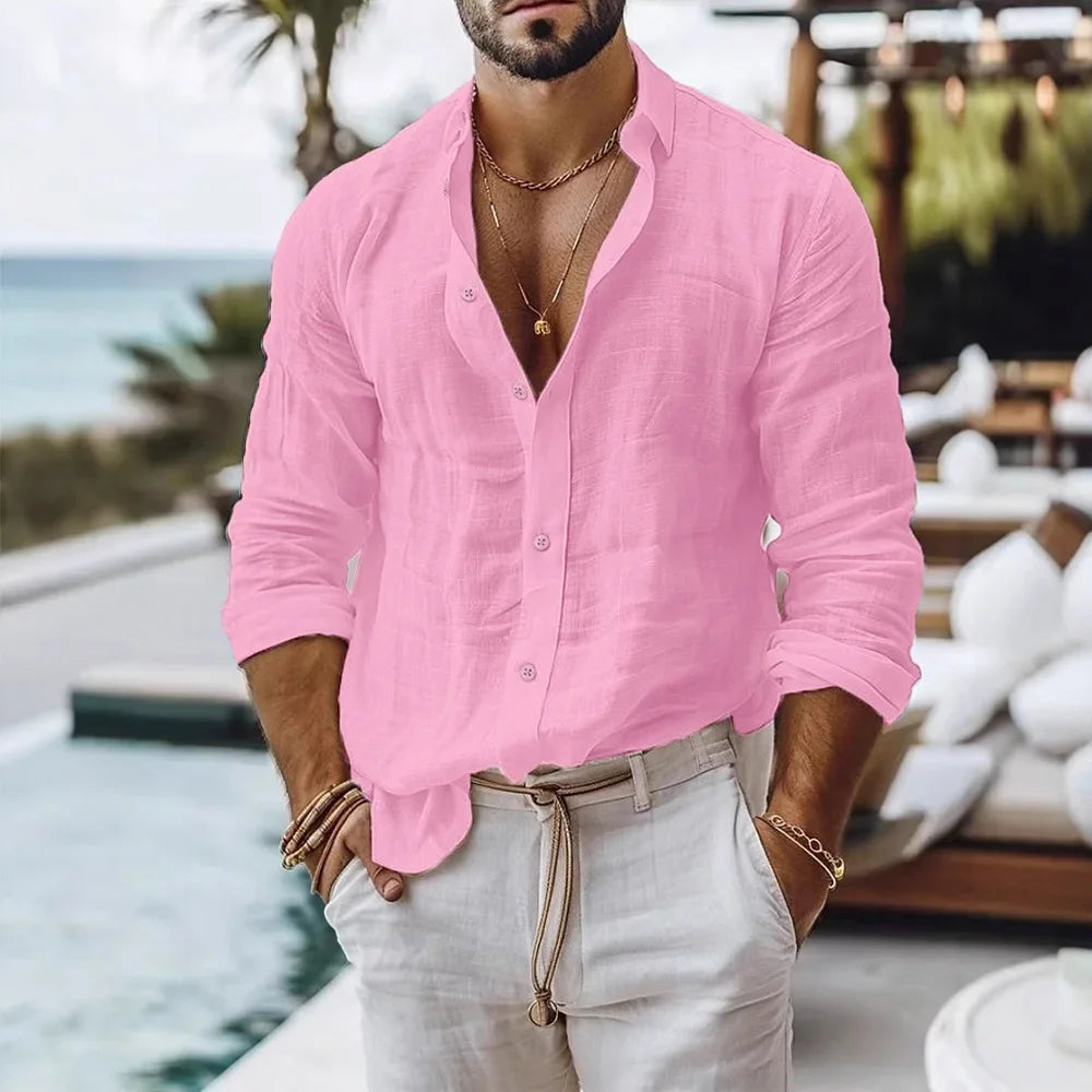 Relaxed Linen-Blend Long-Sleeve Shirt