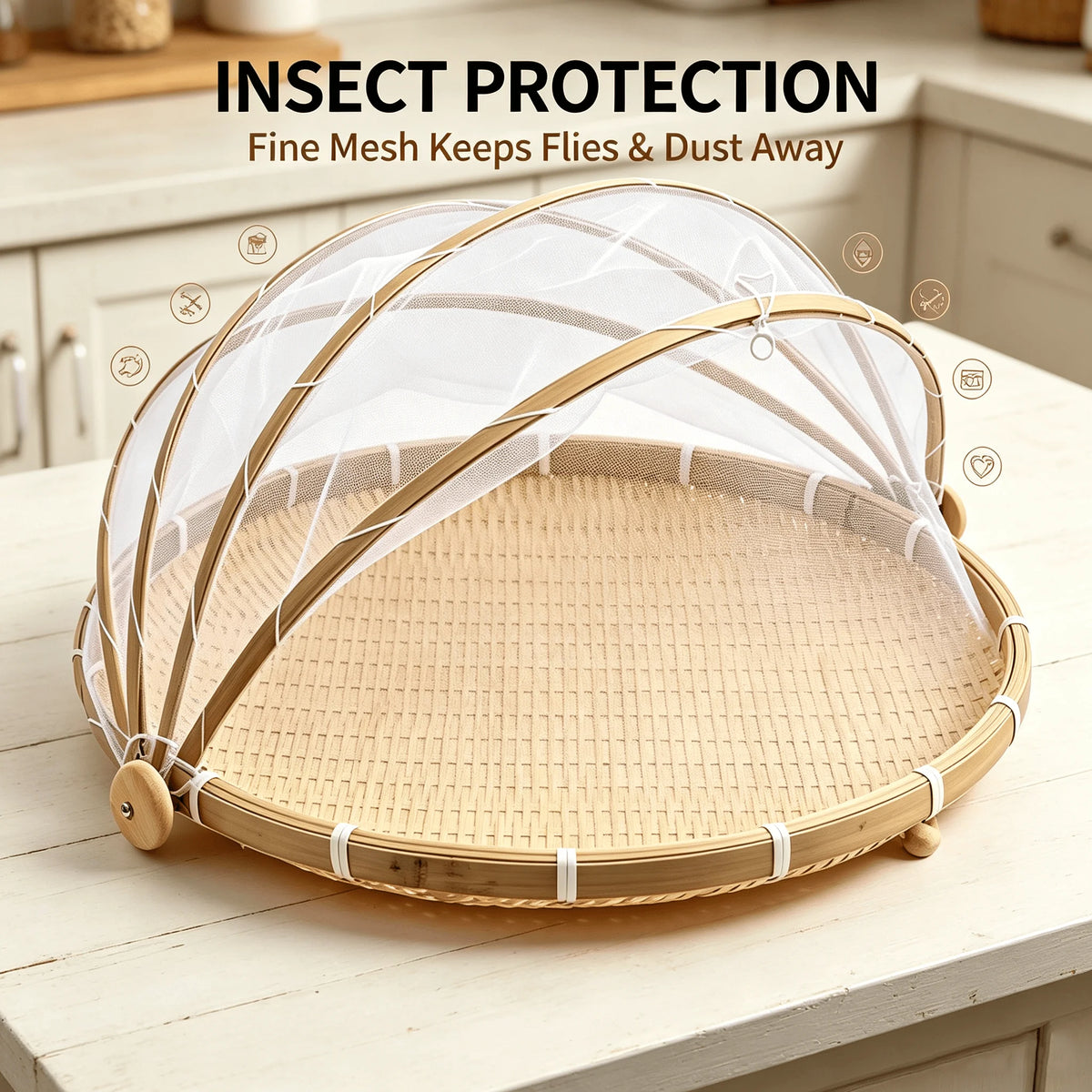 Bamboo Picnic Basket with Mesh Cover