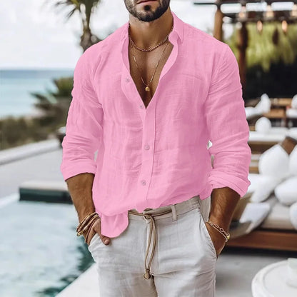 Relaxed Linen-Blend Long-Sleeve Shirt