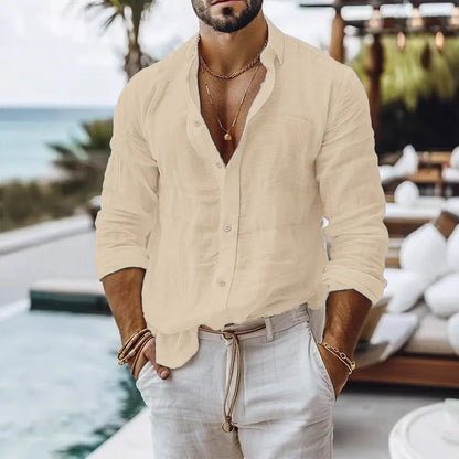 Relaxed Linen-Blend Long-Sleeve Shirt