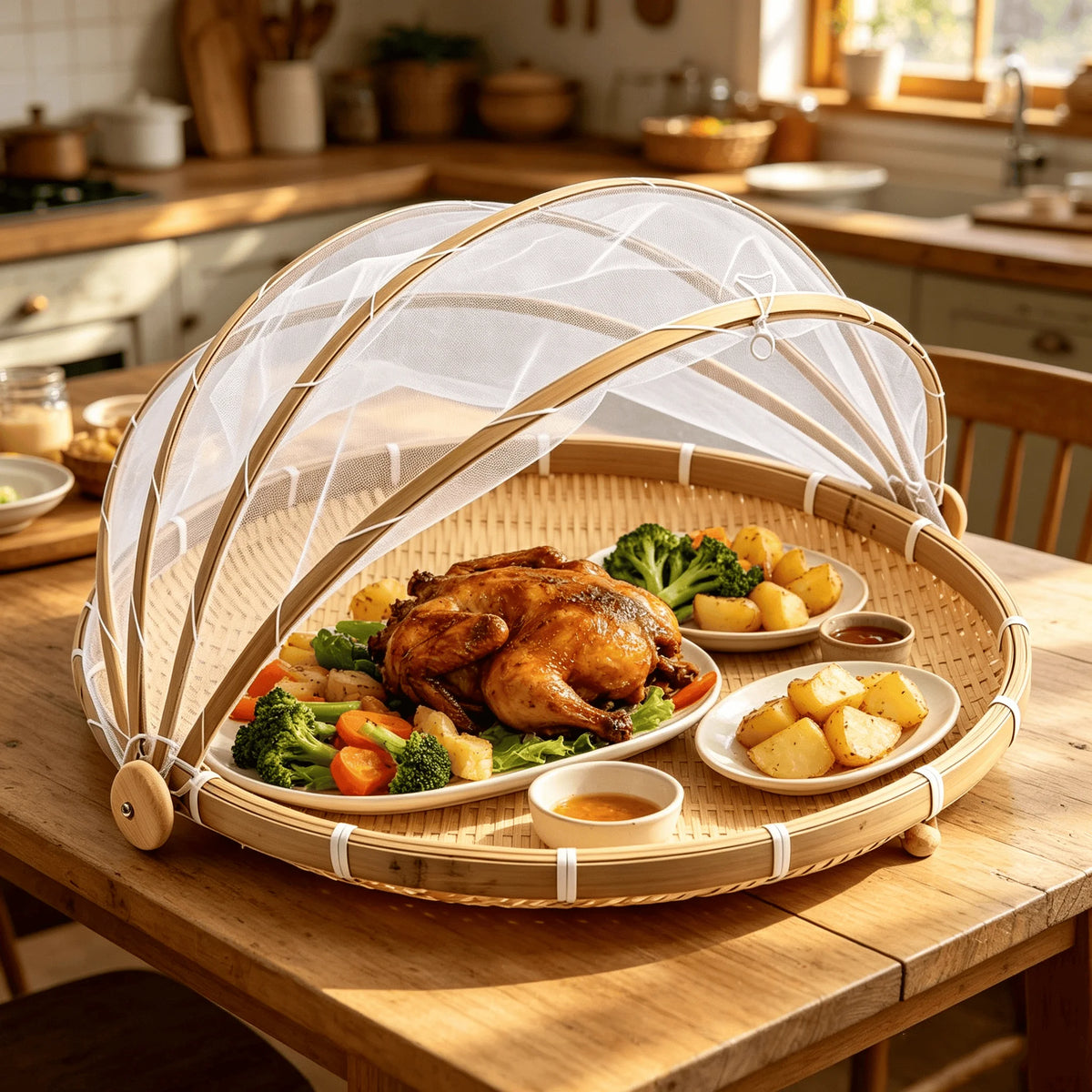 Bamboo Picnic Basket with Mesh Cover