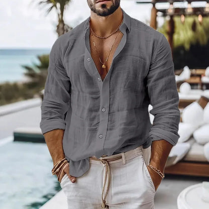 Relaxed Linen-Blend Long-Sleeve Shirt
