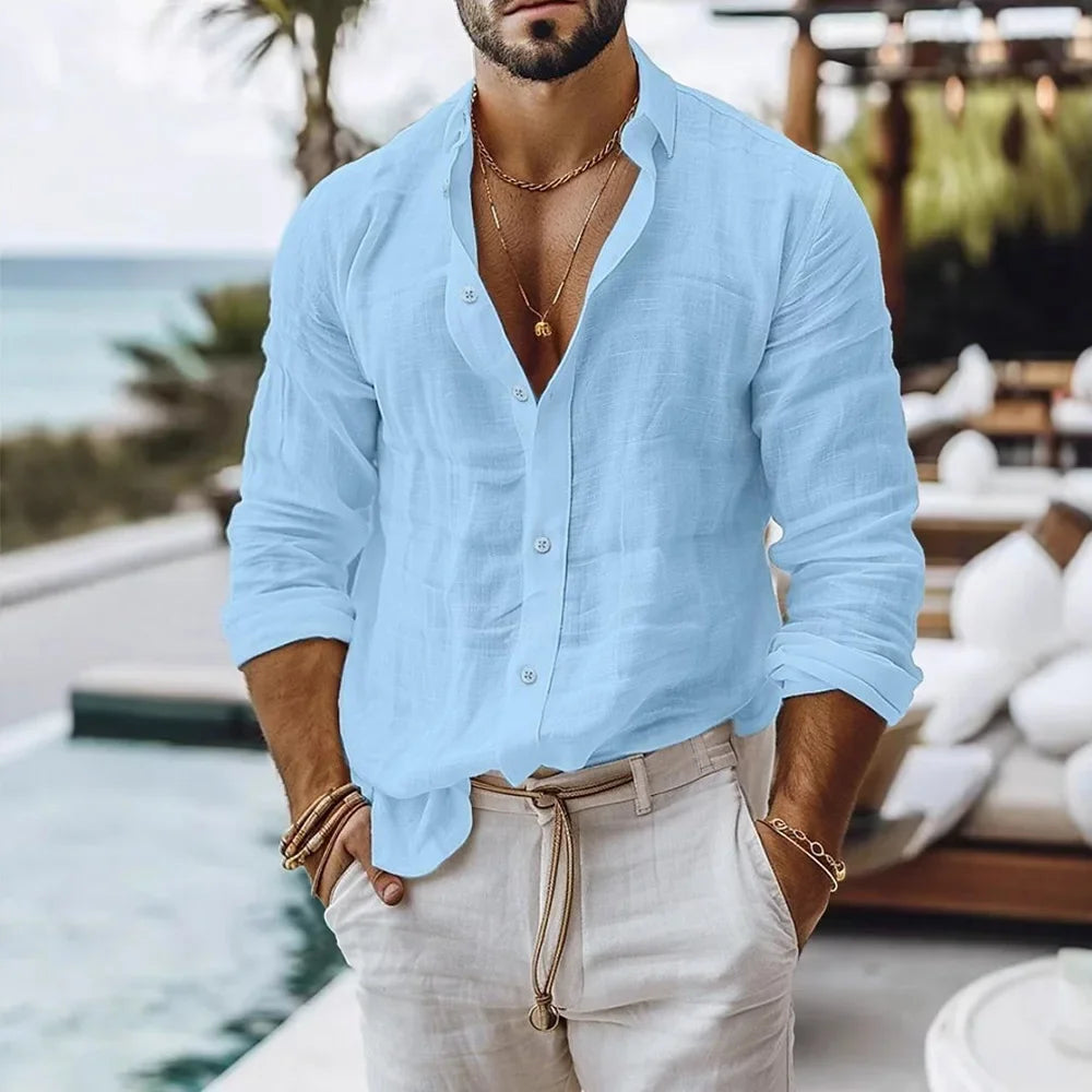 Relaxed Linen-Blend Long-Sleeve Shirt