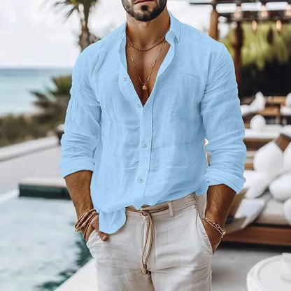 Relaxed Linen-Blend Long-Sleeve Shirt