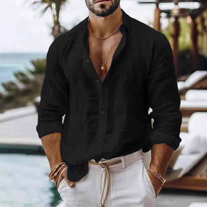 Relaxed Linen-Blend Long-Sleeve Shirt