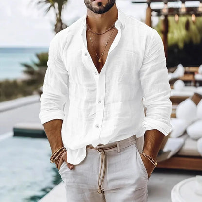 Relaxed Linen-Blend Long-Sleeve Shirt
